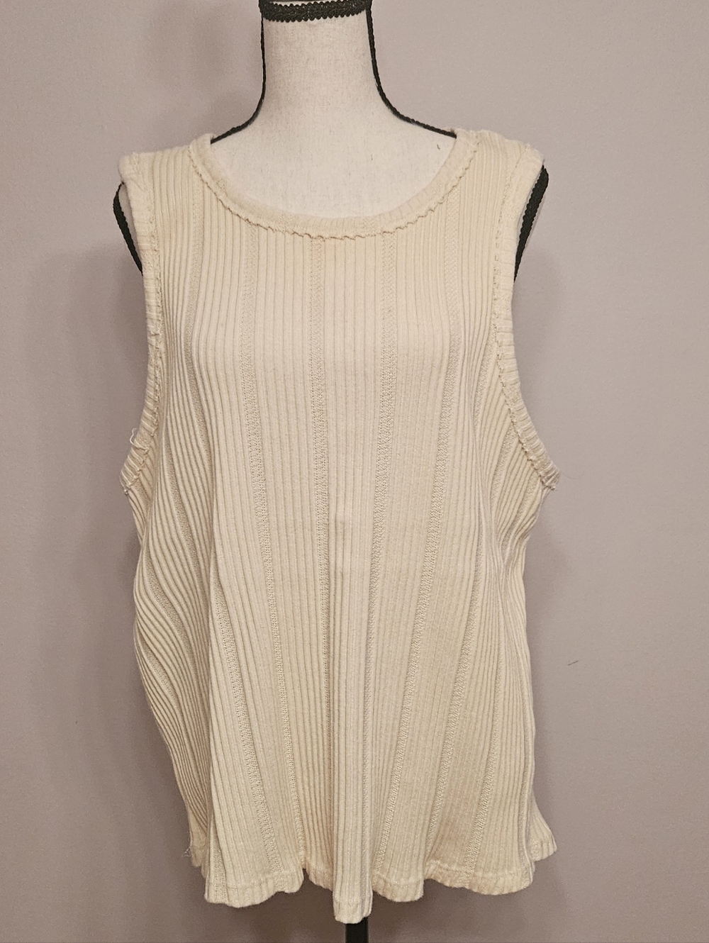 Anthropologie A+ Cream Ribbed Sleeveless Tank